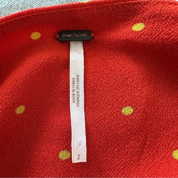 Free People All Yours Orange Polka Dot Tie V Neck Mini Dress Size 2 - Picture 4 of 8